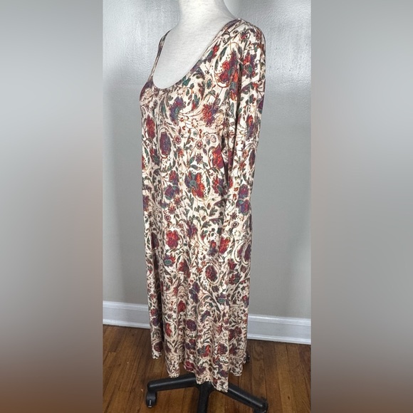 Peruvian Connection Floral “Lucine Jersey Dress” 3/4 Sleeve Pockets Midi Size L - Picture 5 of 11